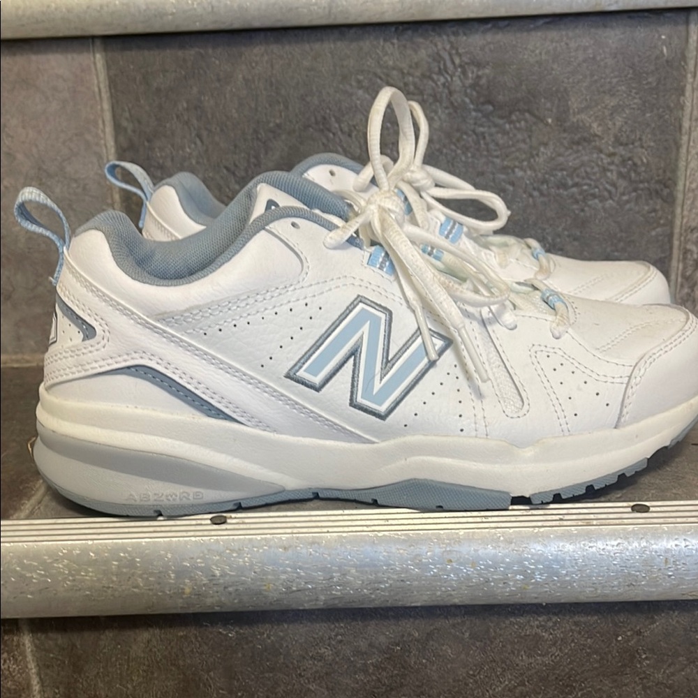 New Balance White and Blue Sneakers